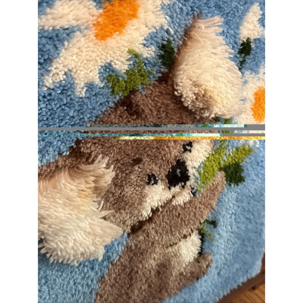 Vintage Latch & Hook Rug Wall Art Koala Bear 70's Boho 33